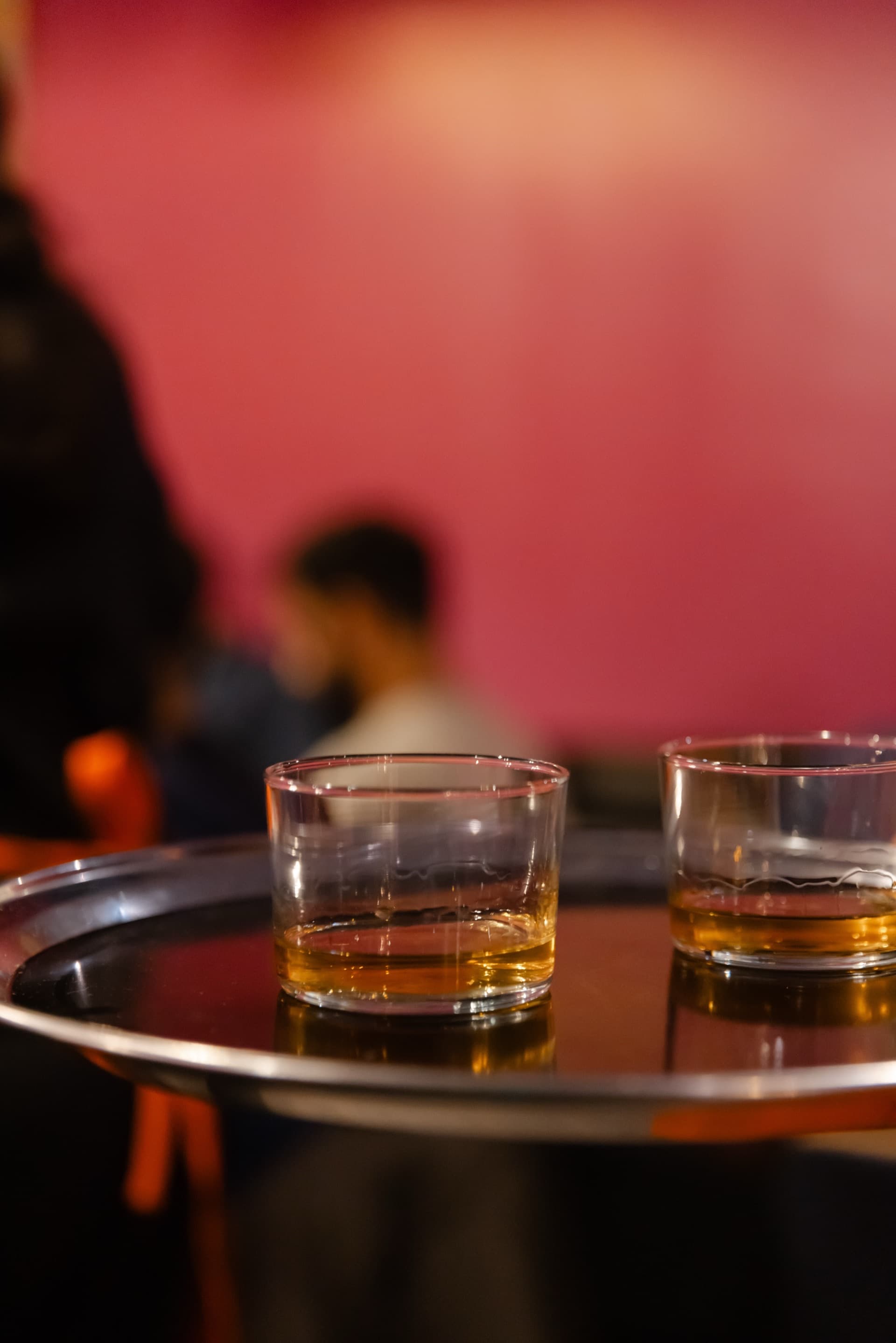 Whisky served on a silver tray at Koyal's pairing evening